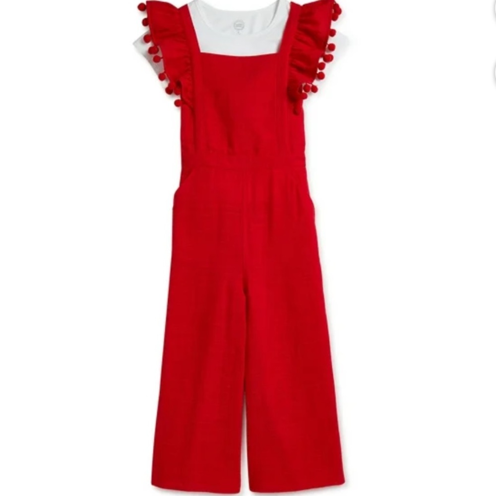 Wonder Nation Red Kids Overalls‎ with Pom-Pom Trim
